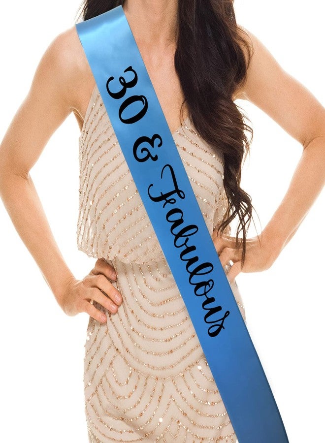 Hubops وشاح Hubops 30 & Fabulous لحفلات أعياد ميلاد البنات / وشاح زينة حفلات عيد الميلاد الثلاثين (أزرق) - Image 1